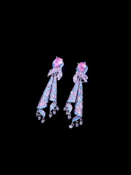 L.WIN Brass Cubic Zirconia Tassel Luxury Cluster Earring 0