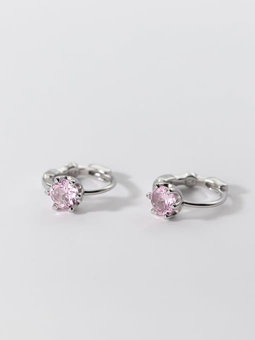 Silver +Pink 925 Sterling Silver Cubic Zirconia Geometric Minimalist Huggie Earring