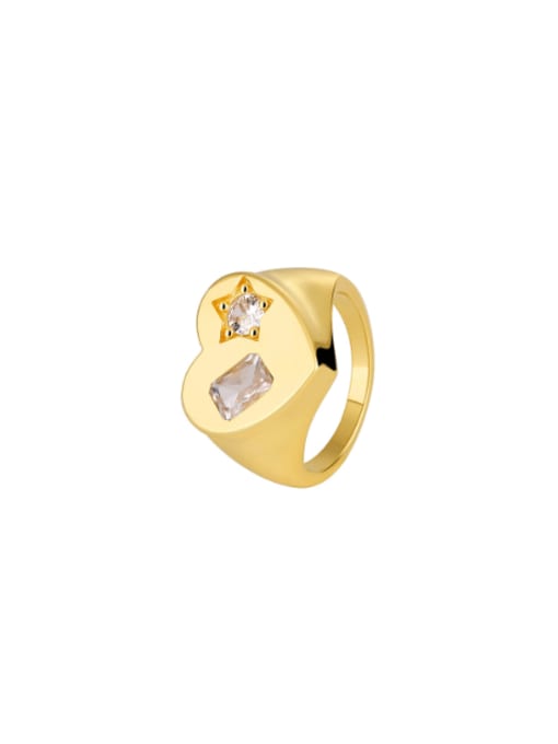 Gold Heart Star Zircon Ring Brass Cubic Zirconia Heart Minimalist Band Ring