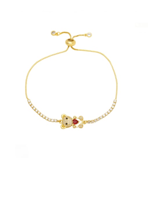 red Brass Glass Stone Bear Heart Cute Adjustable Bracelet