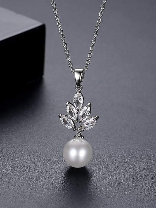Platinum Brass Cubic Zirconia Flower Dainty Necklace