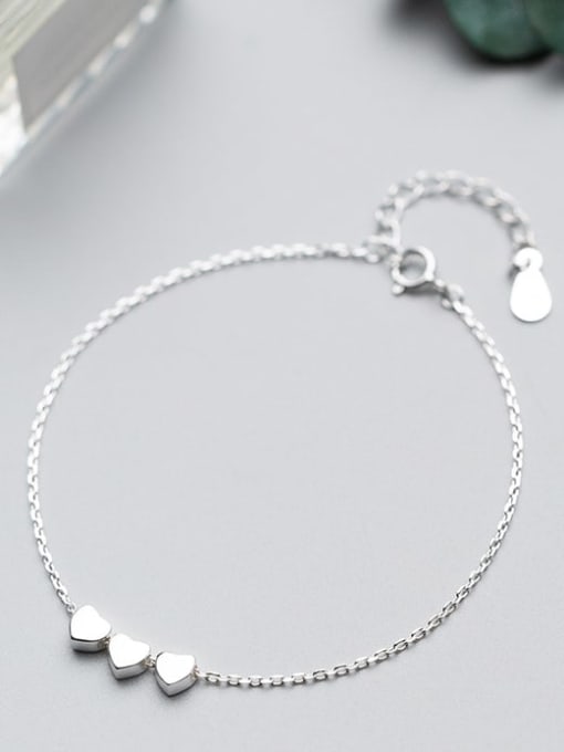 Rosh 925 Sterling Silver Smooth Heart Minimalist Link Bracelet