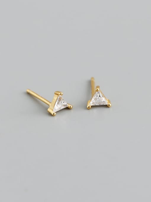 White stone (gold) plastic plug 925 Sterling Silver Cubic Zirconia Triangle Minimalist Stud Earring