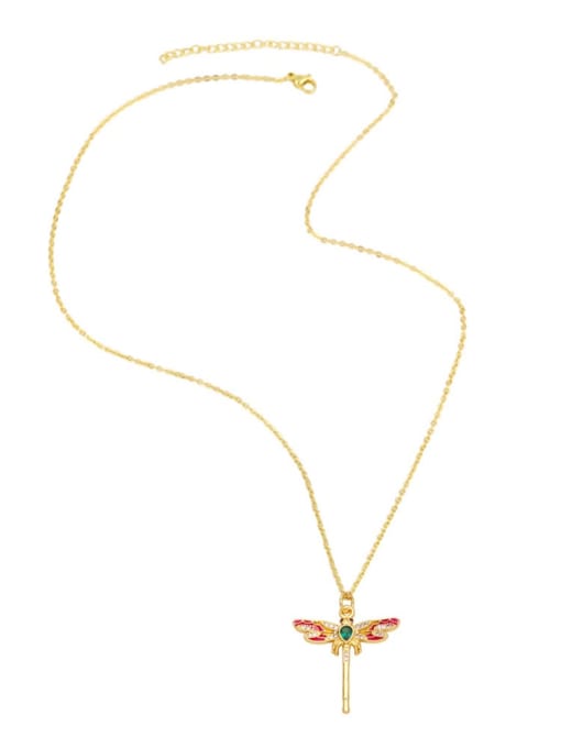 CC Brass Cubic Zirconia Enamel Bird Vintage Dragonfly Pendant Necklace 4