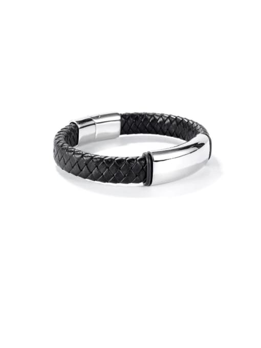 1470 Leather Bracelet Stainless steel Leather Geometric Hip Hop Link Bracelet