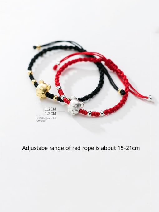 FAN 999  Fine Silver With  Cute  Mouse Red Rope Hand Woven Bracelets 2