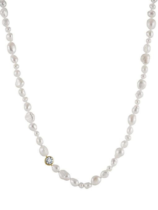 Pearl size approximately: 10 11mm7 8mm, 925 Sterling Silver Imitation Pearl Geometric Minimalist Beaded Necklace