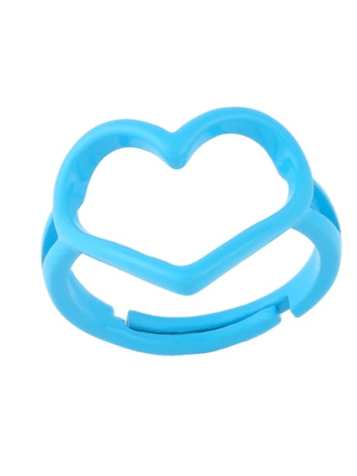 Dark blue Brass Enamel Hollow Heart Minimalist Stackable Ring