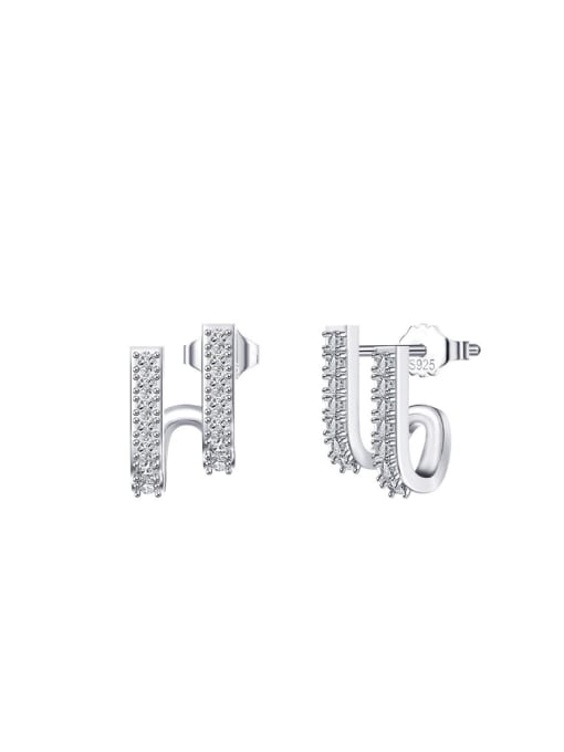 Platinum, weighing approximately 1.36g 925 Sterling Silver Cubic Zirconia Geometric Minimalist Stud Earring