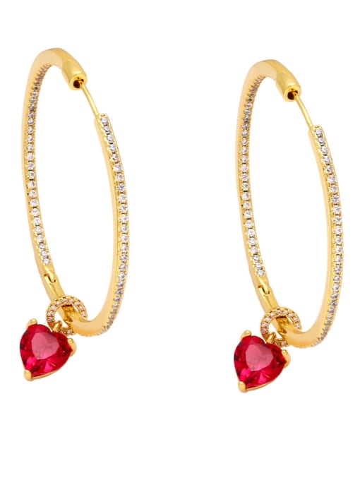red Brass Cubic Zirconia Heart Vintage Huggie Earring
