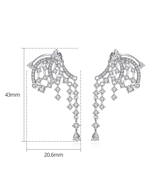 BLING SU Brass Cubic Zirconia Asymmetric  Tassel Luxury Cluster Earring 3