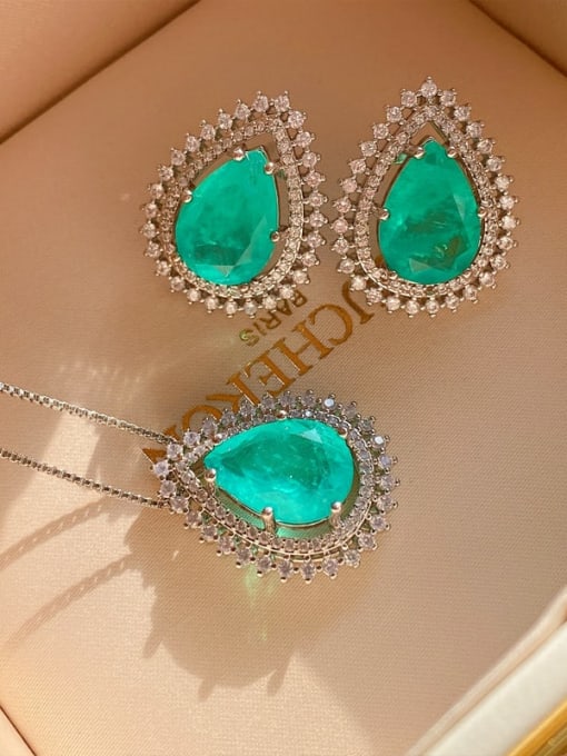 ROSS Brass Cubic Zirconia Luxury Water Drop Earring and Necklace Set 0