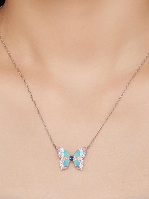 Jare 925 Sterling Silver Cubic Zirconia Enamel Butterfly Classic Necklace 1
