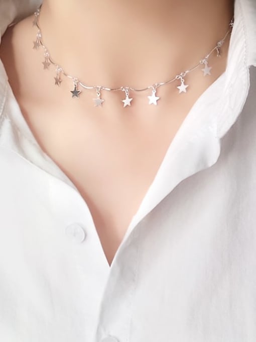 DAKA S925 Sterling Silver personalized pentagonal Star Pendant neck chain 1