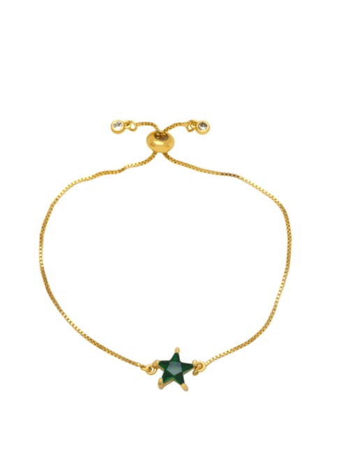 green Brass Cubic Zirconia Pentagram Minimalist Adjustable Bracelet