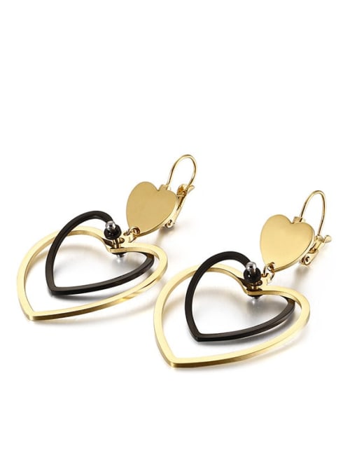 Golden black Stainless Steel Hollow  Heart Minimalist Hook Earring