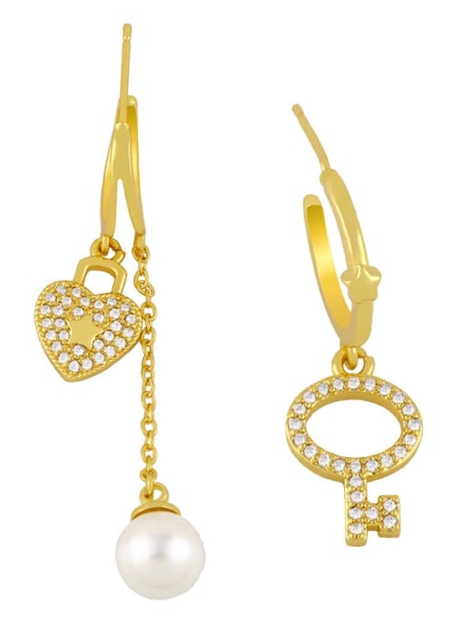 CC Brass Cubic Zirconia  Bohemia Asymmetrical key long C-shaped pendant Drop Earring