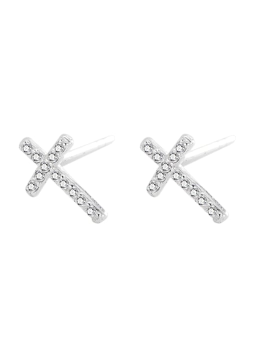 studded cross earrings 925 Sterling Silver Cubic Zirconia Cross Minimalist Stud Earring
