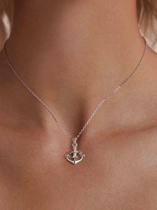 Jare 925 Sterling Silver Cubic Zirconia Anchor Dainty Necklace 1