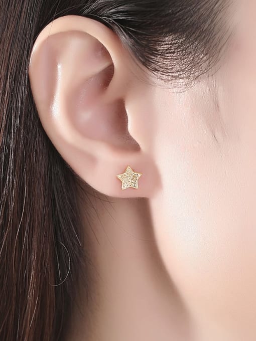CCUI 925 Sterling Silver Cubic Zirconia Pentagram Minimalist Stud Earring 1