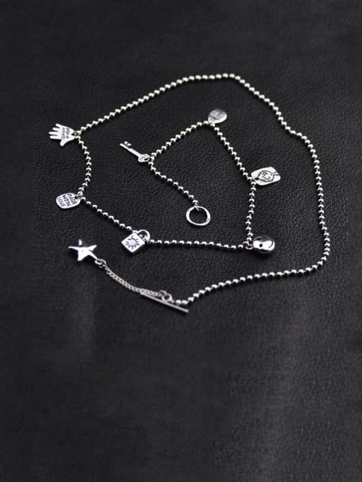 SHUI Vintage Sterling Silver With Retro Old five Star Smiley Necklaces