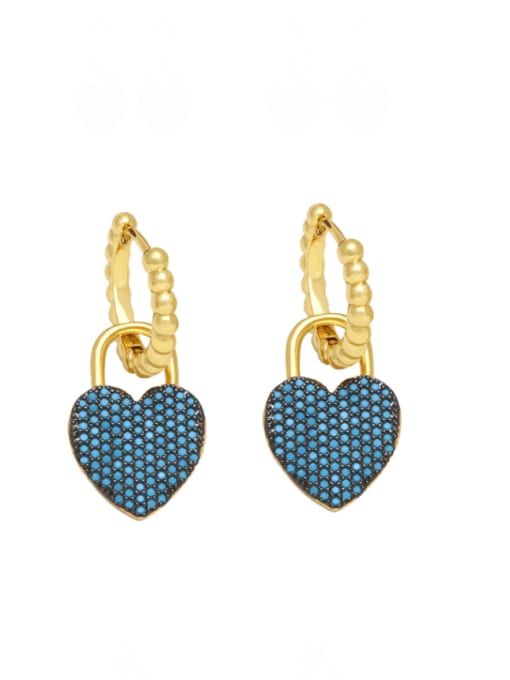 Turquoise Brass Cubic Zirconia Heart Minimalist Huggie Earring