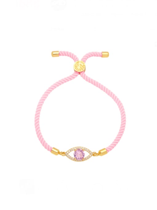 Pink Brass Cubic Zirconia Weave Evil Eye  Trend Adjustable Bracelet