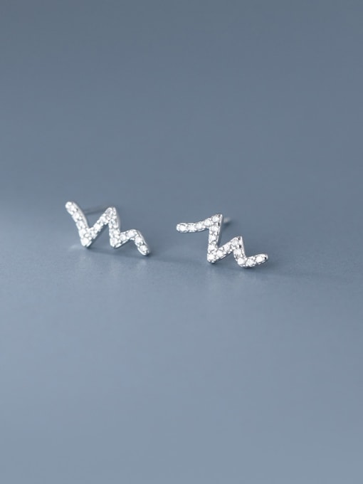 Rosh 925 Sterling Silver Cubic Zirconia Irregular Minimalist Stud Earring 2