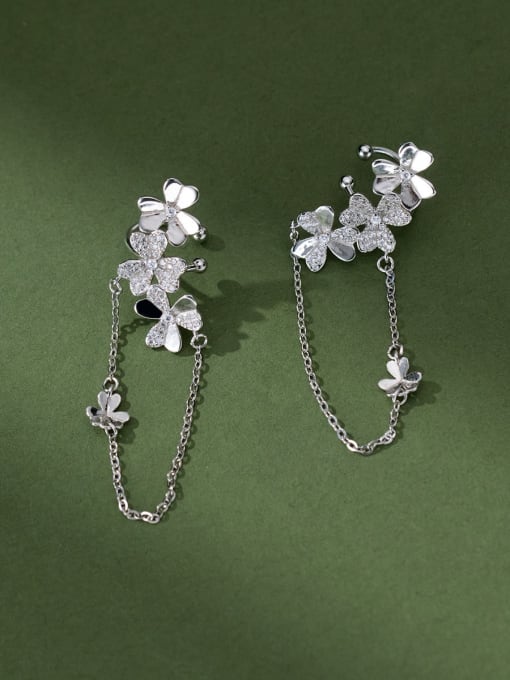 Rosh 925 Sterling Silver Cubic Zirconia Flower Dainty Huggie Earring 2