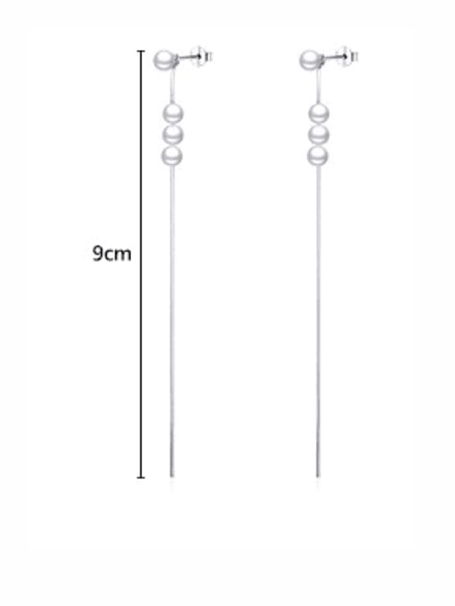 MODN 925 Sterling Silver Imitation Pearl Tassel Minimalist Threader Earring 3