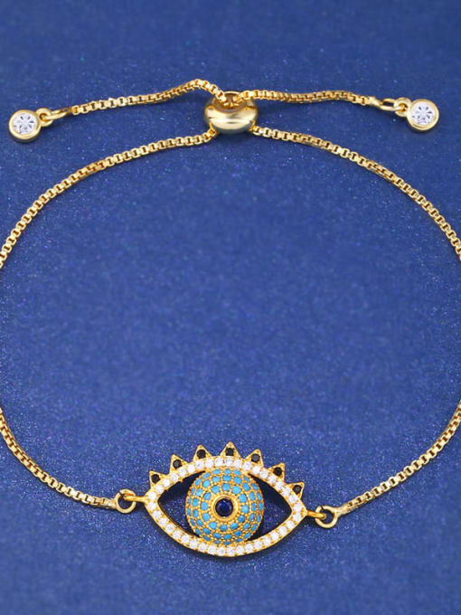 golden Brass Cubic Zirconia Evil Eye Minimalist Adjustable Bracelet