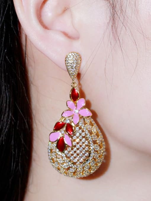L.WIN Brass Cubic Zirconia Flower Luxury Drop Earring 1