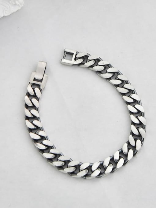 SHUI Vintage Sterling Silver With Simple Retro Chain Couple Bracelet  Bracelets 3