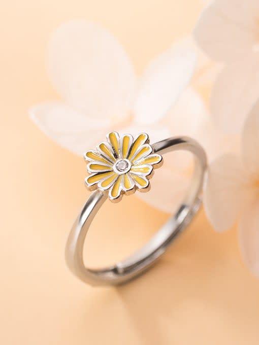 Rosh 925 Sterling Silver Enamel Flower Minimalist Band Ring 2
