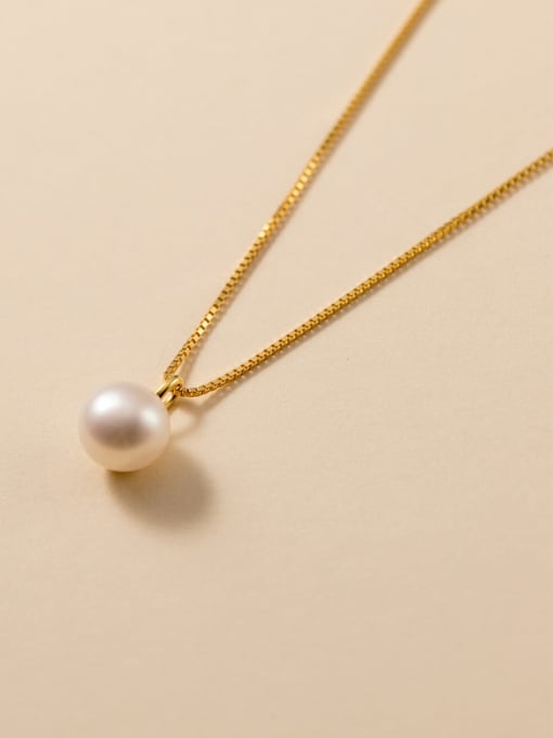 gold 925 Sterling Silver Imitation Pearl Round Minimalist Necklace