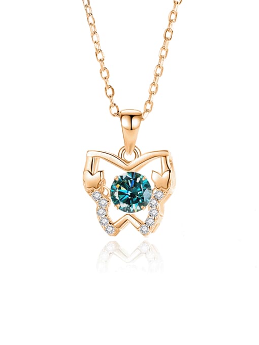 FDTD 040 Rose Gold+green Moissanite 925 Sterling Silver Moissanite Butterfly Dainty Necklace