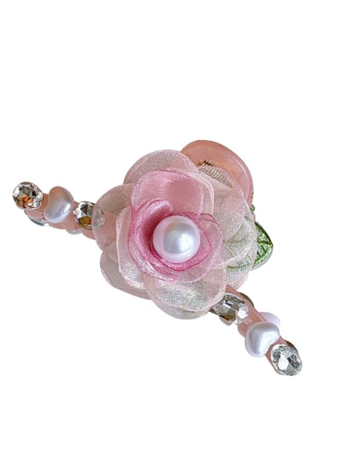 Light pink flower 13cm Fabric Trend Flower Alloy Imitation Pearl Multi Color Jaw Hair Claw