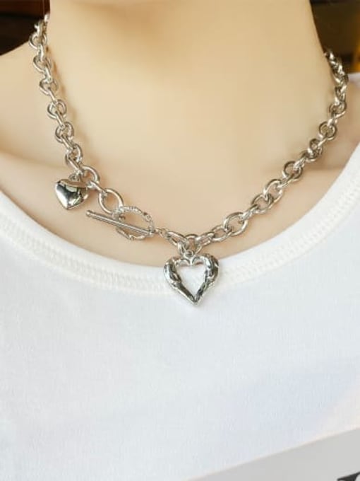A TEEM Titanium Steel Hollow Heart Vintage  Pendant Necklace 2