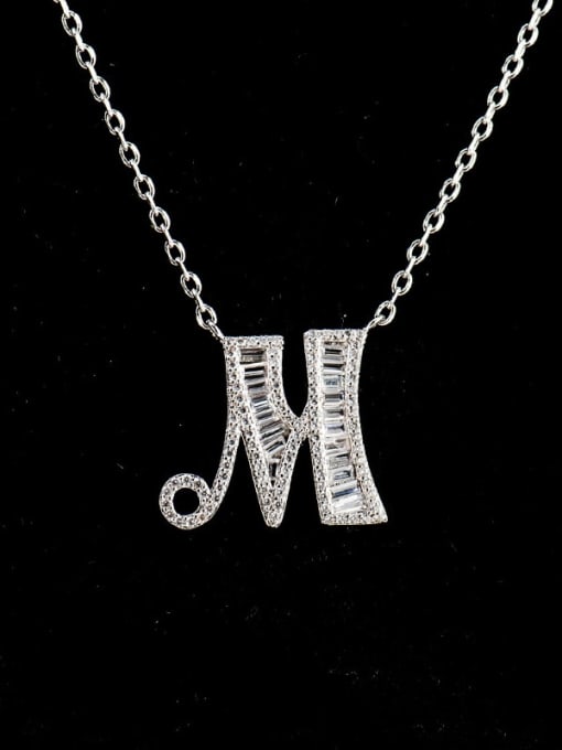 M 925 Sterling Silver Cubic Zirconia Letter Dainty Necklace