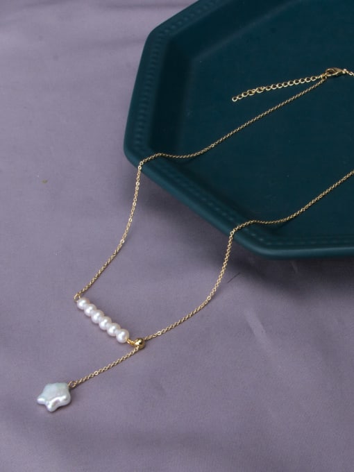 RAIN Brass Freshwater Pearl Irregular Minimalist Necklace 0