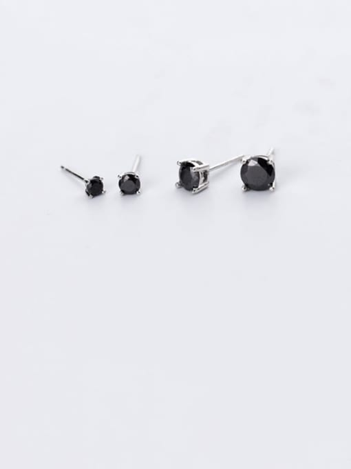 Rosh 925 Sterling Silver Cubic Zirconia Black Round Minimalist Stud Earring 0