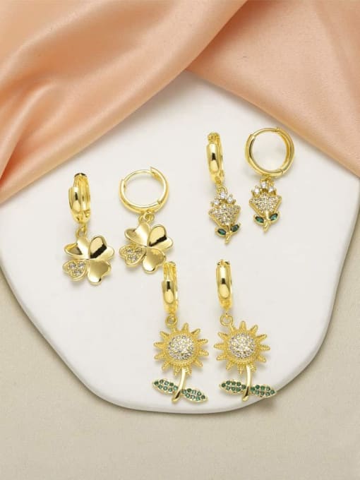 CC Brass Cubic Zirconia Flower Minimalist Huggie Earring 0
