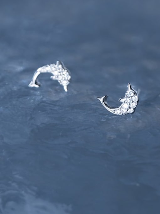 Rosh 925 Sterling Silver Cubic Zirconia Dolphin Cute Stud Earring 0