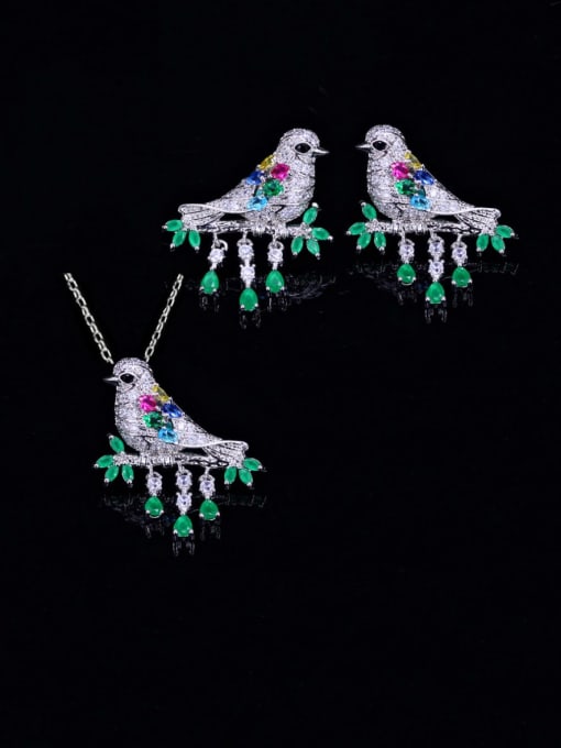L.WIN Brass Cubic Zirconia  Cute Bird Earring and Necklace Set 0