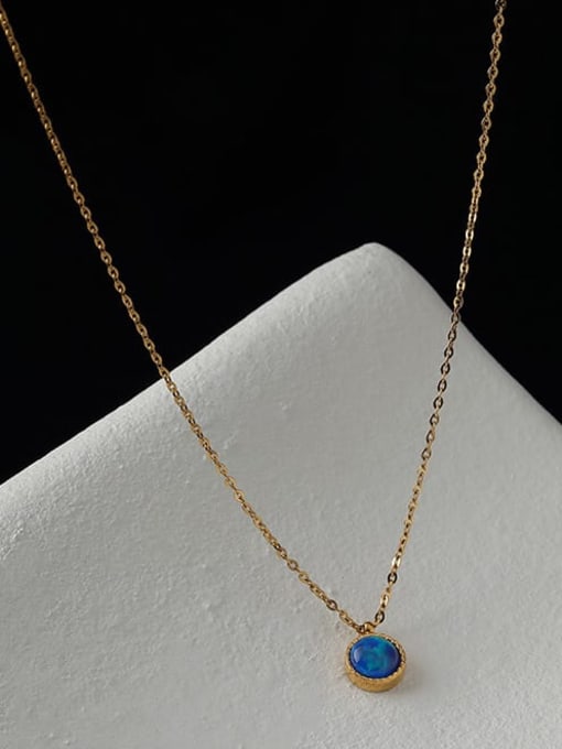 A TEEM Titanium Steel Opal Round Minimalist Necklace