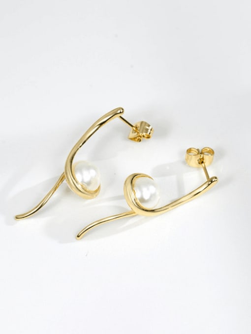 Gold spiral Pearl Earrings Brass Imitation Pearl Irregular Minimalist Drop Earring