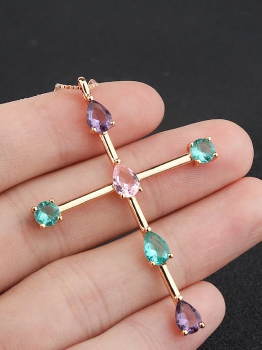 champagne gold Copper Crystal Cross Minimalist Regligious Necklace