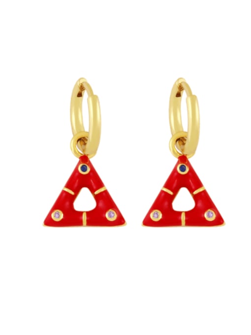 red Brass Enamel Geometric Trend Huggie Earring