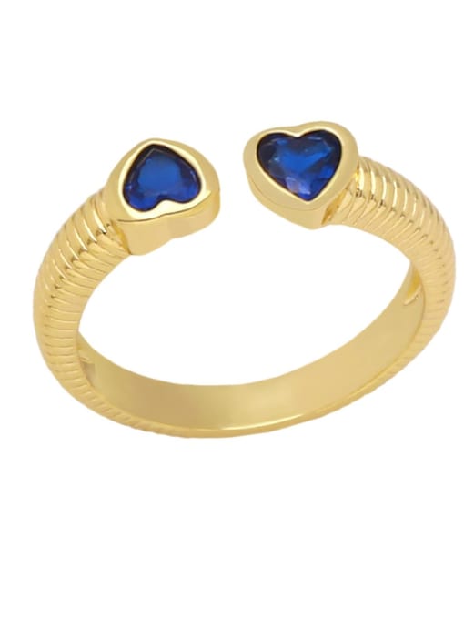 Dark blue Brass Cubic Zirconia Heart Minimalist Band Ring