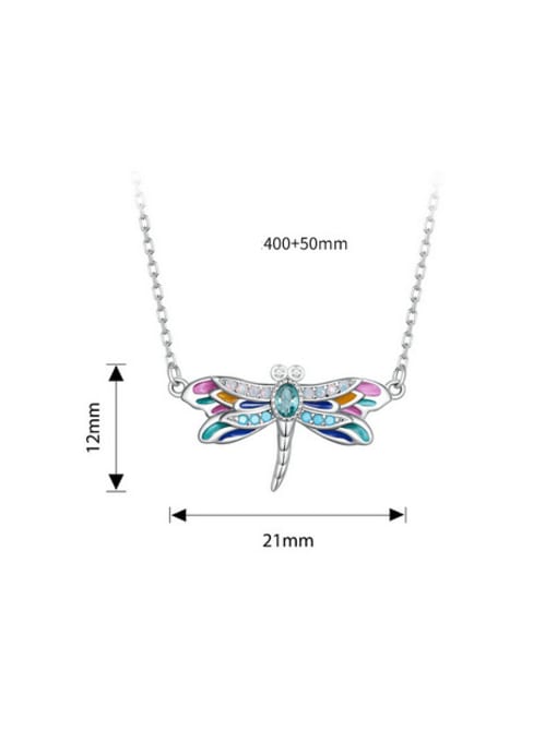 Jare 925 Sterling Silver Cubic Zirconia Enamel Dragonfly Dainty Necklace 2